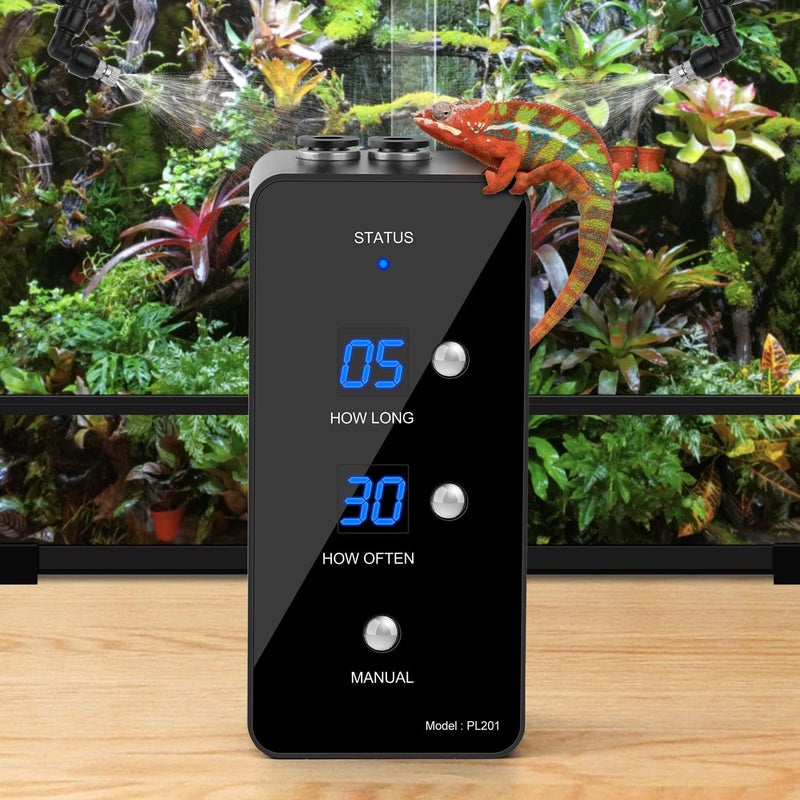 moistenland Reptile Humidifier, Misting System for Terrariums, Automatic with Adjustable Spray Nozzles, Black - Image 1